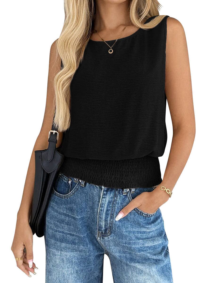 Sleeveless Smocked Hem Tank Top