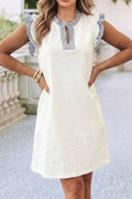 Split Neck Ruffle Trim Dress
