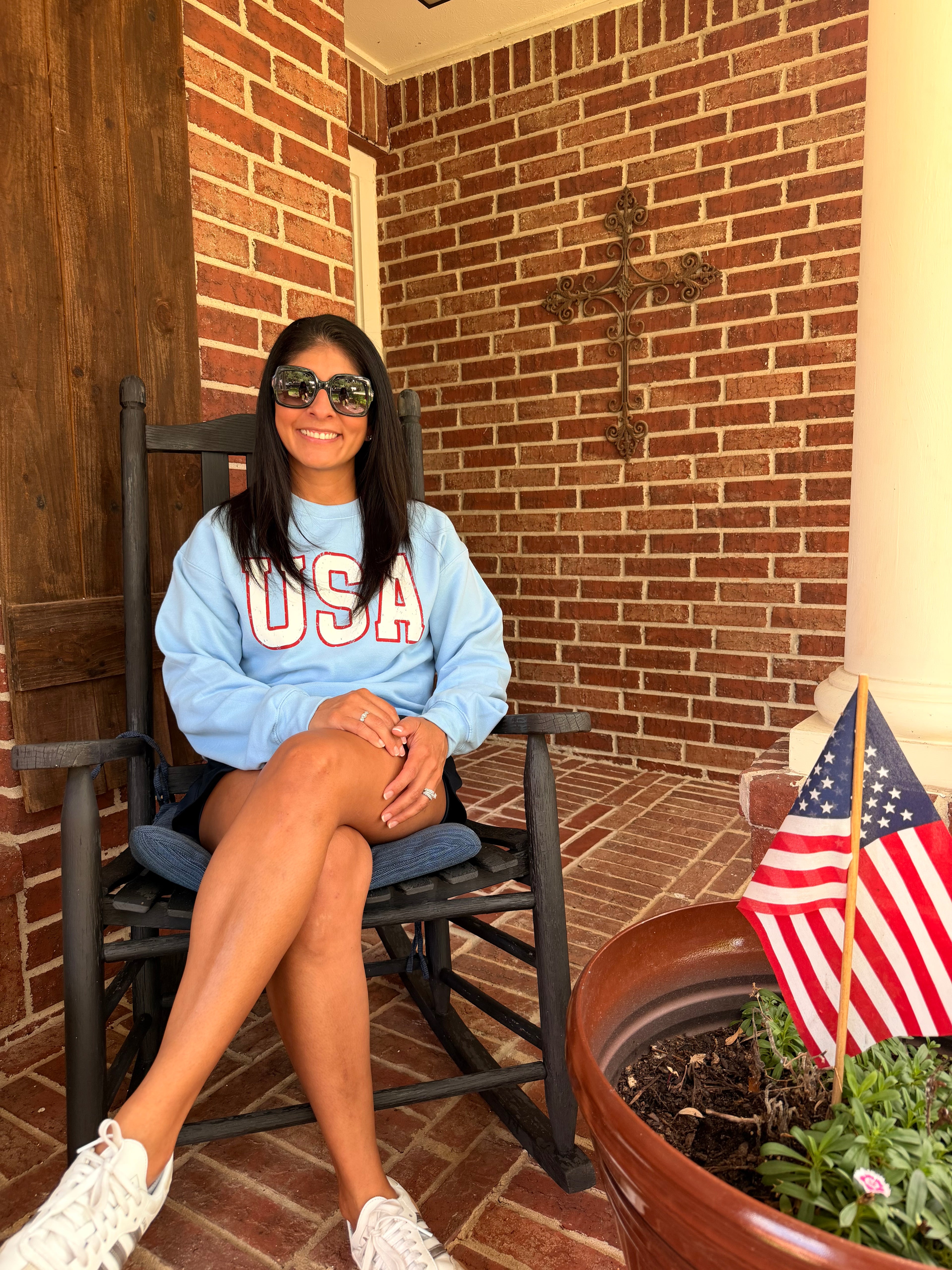 USA Sweatshirt Vintage Style Patriotic Graphic Crew