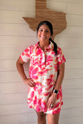 Floral Print Chest Pockets Shirt Mini Dress