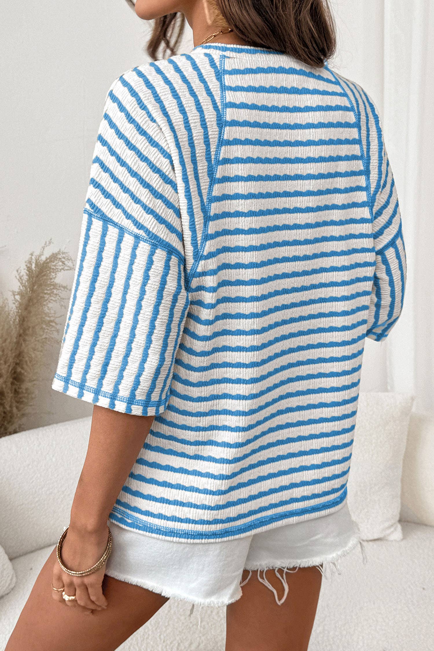 Texture Stripe Knit Half Sleeve Top