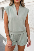 Sleeveless Top Drawstring 2pcs Shorts Set